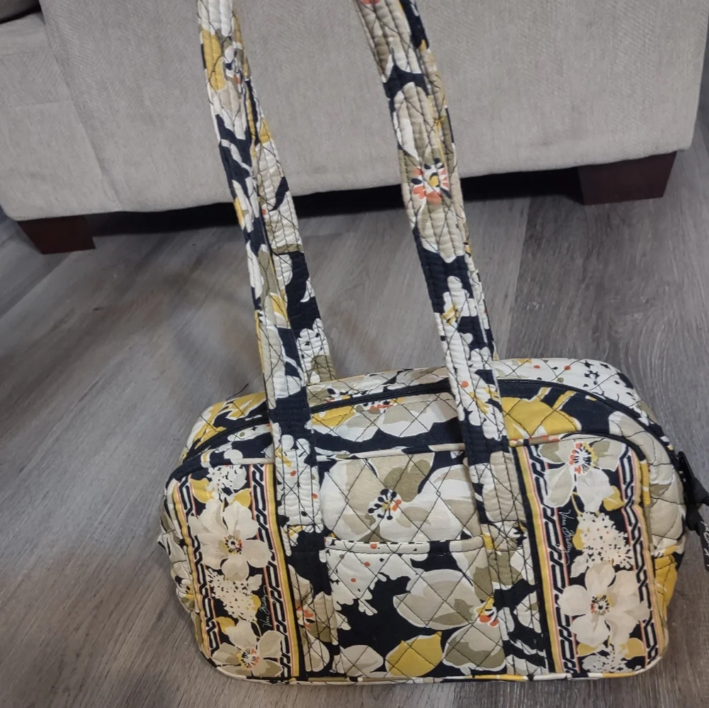 Vera Bradley Yellow and Black Floral Quilted Shoulder Bag - Picture 6 of 14